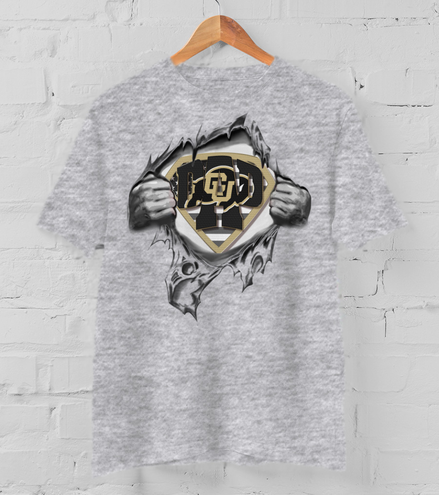 Superdad Colorado Buffaloes Logo With Dad Superhero T-Shirt