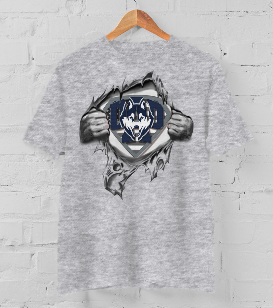 Superdad Connecticut Huskies Wolf Logo Superman T-Shirt