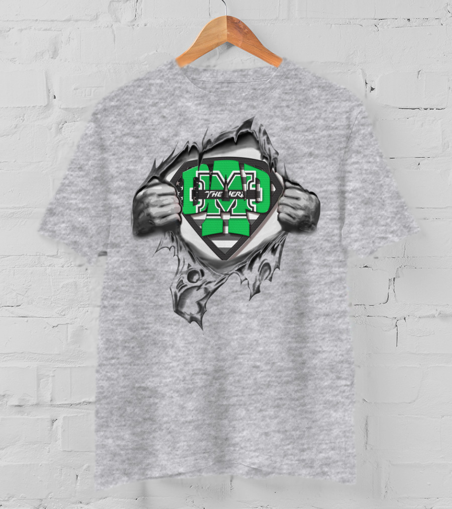 Superdad Marshall Thundering Herd The Herd M Logo Superhero T-Shirt