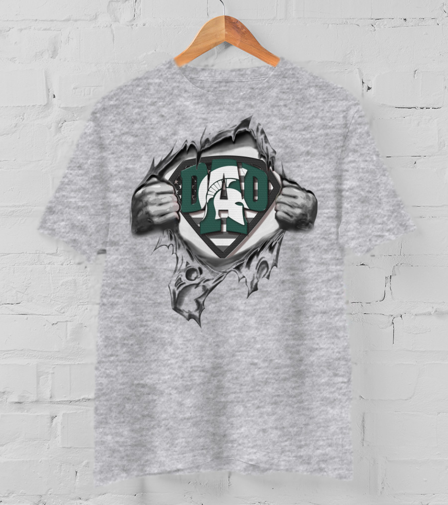 Superdad Michigan State Spartans Logo Dad Superhero With Spartan Helmet T-Shirt