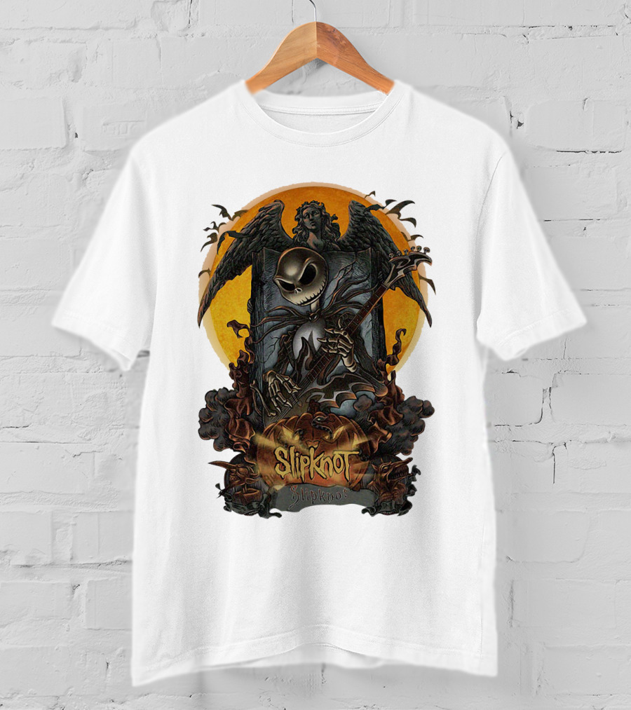 Jack Skellington Slipknot Guitar Angel Halloween Pumpkin Scene T-Shirt
