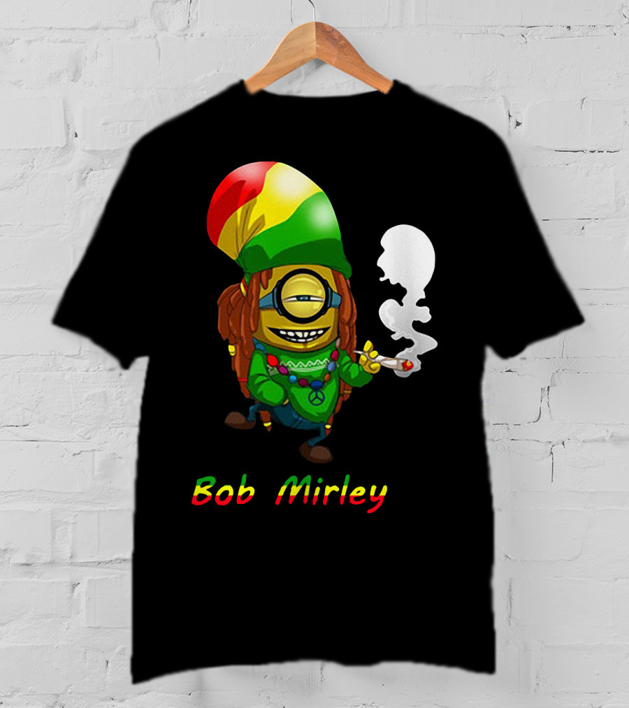 Bob Mirley Minion With Rasta Colors Smoking And Peace Necklace T-Shirt