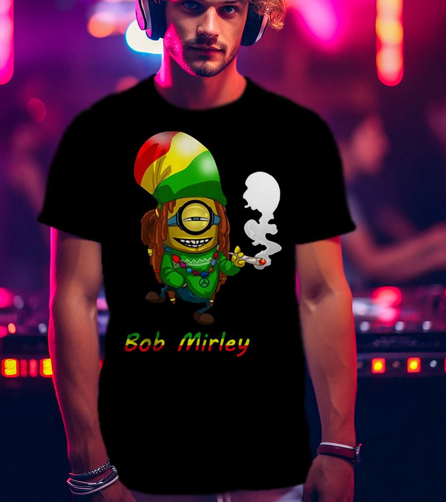 Bob Mirley Minion With Rasta Colors Smoking And Peace Necklace T-Shirt