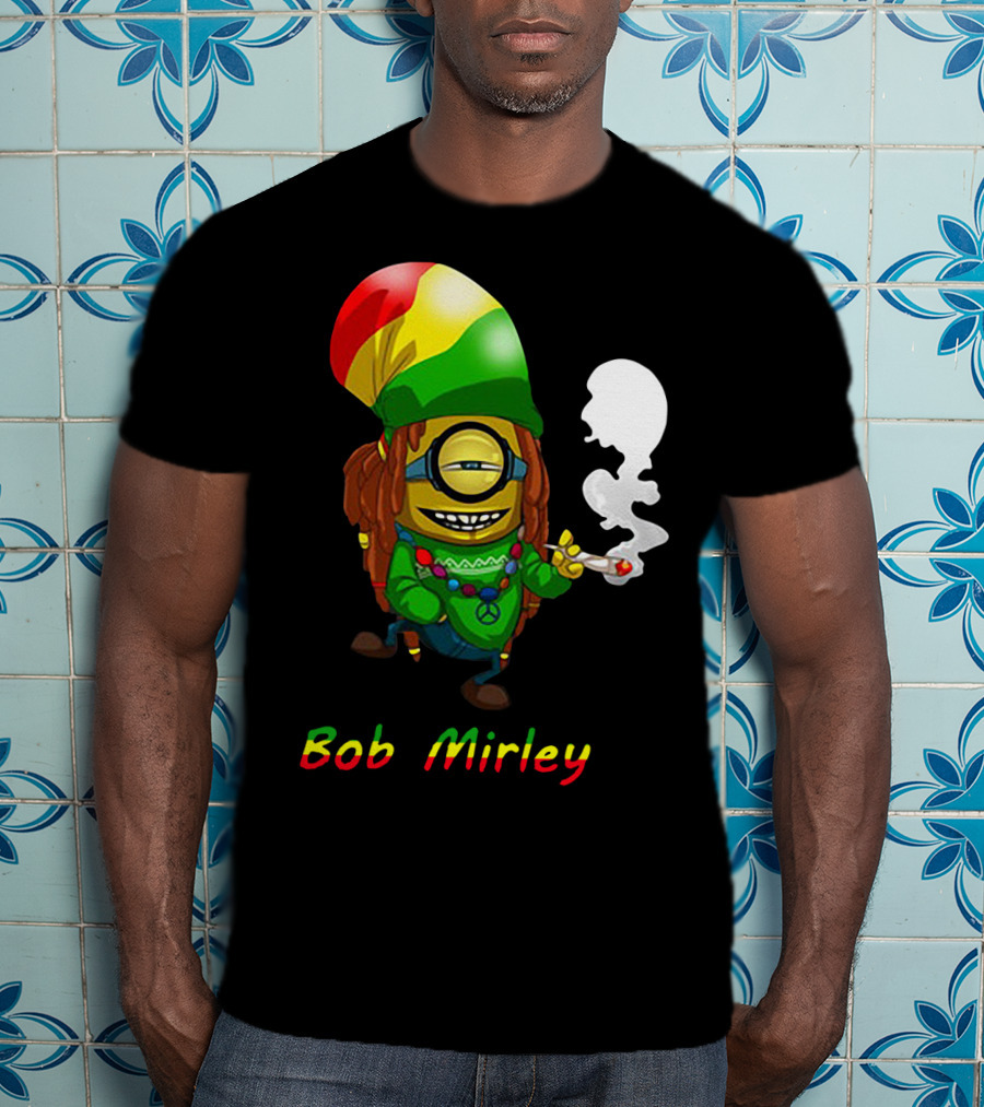 Bob Mirley Minion With Rasta Colors Smoking And Peace Necklace T-Shirt