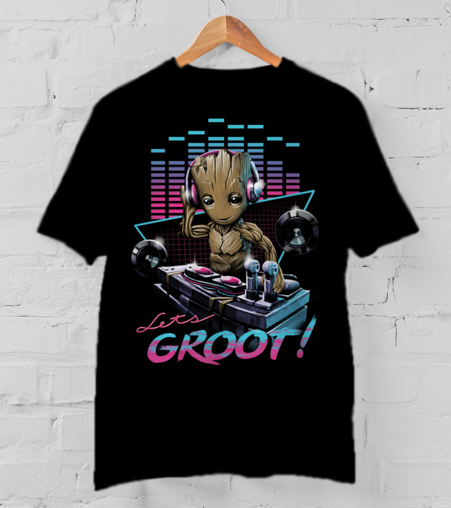 Let's Groot DJ Mixing Groot With Headphones Music Visuals T-Shirt