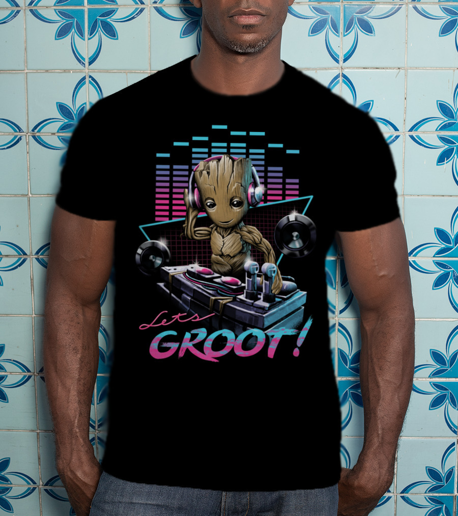 Let's Groot DJ Mixing Groot With Headphones Music Visuals T-Shirt