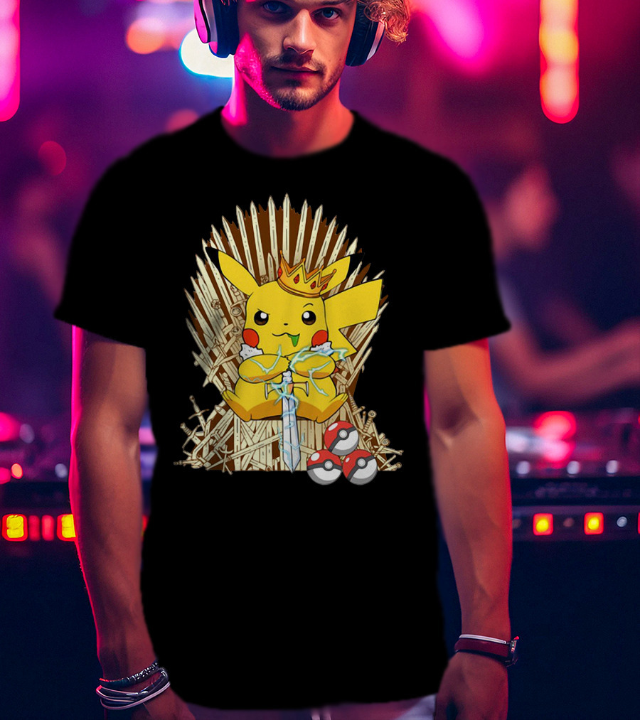 Pikachu Throne King With Sword And Pokeballs Game Of Thrones Style T-Shirt