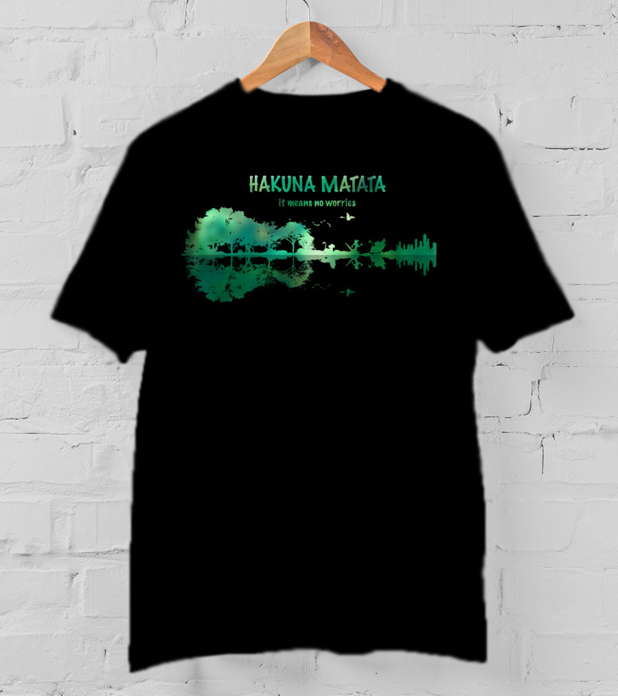 Hakuna Matata It Means No Worries Green Nature Silhouette With Wildlife Reflections T-Shirt