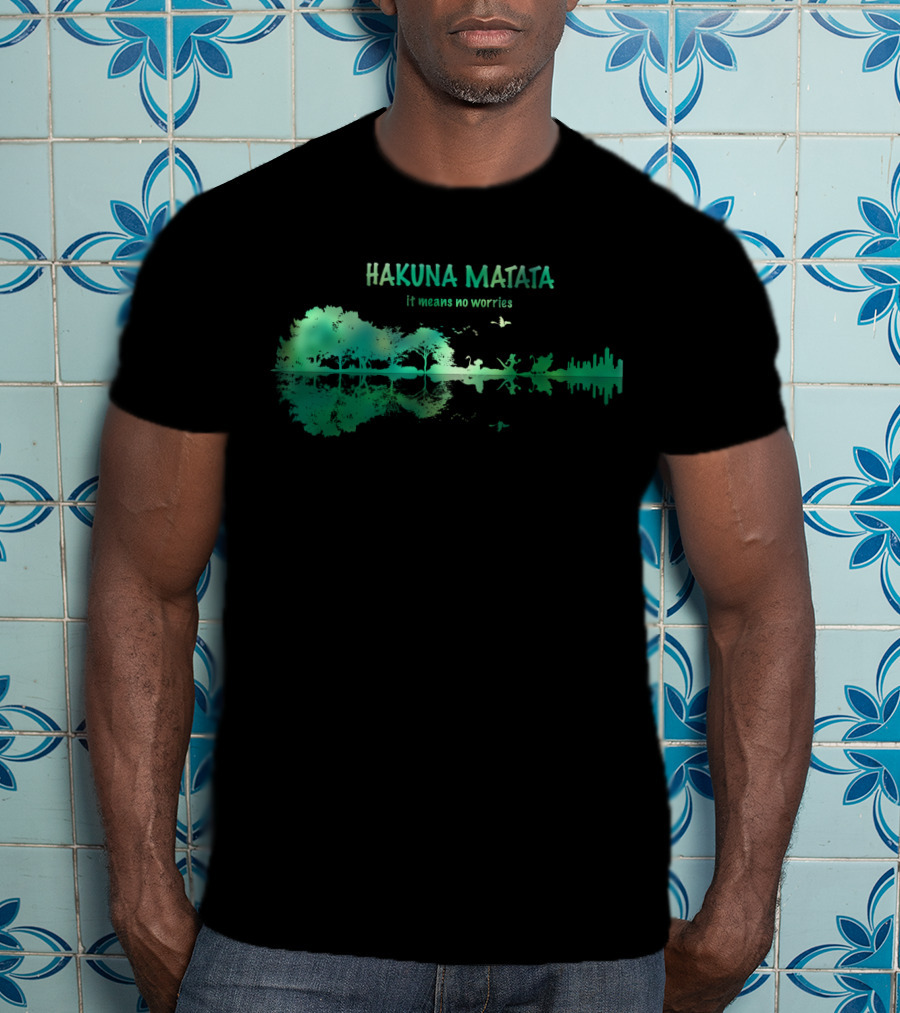 Hakuna Matata It Means No Worries Green Nature Silhouette With Wildlife Reflections T-Shirt