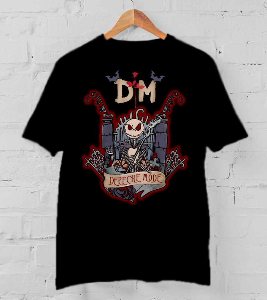 Halloween Jack Skellington DM Depeche Mode Graveyard Mic Bat Roses T-Shirt
