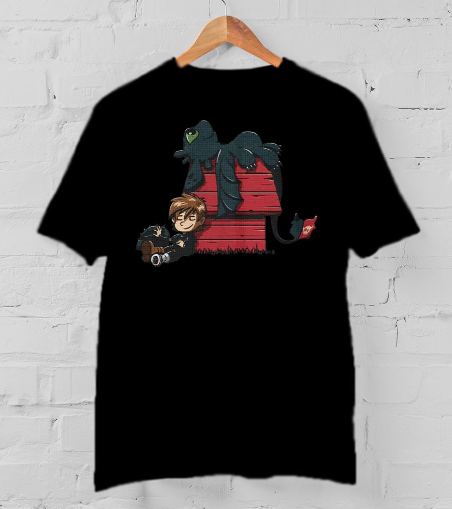 Hiccup And Toothless With Peanuts Red Doghouse T-Shirt