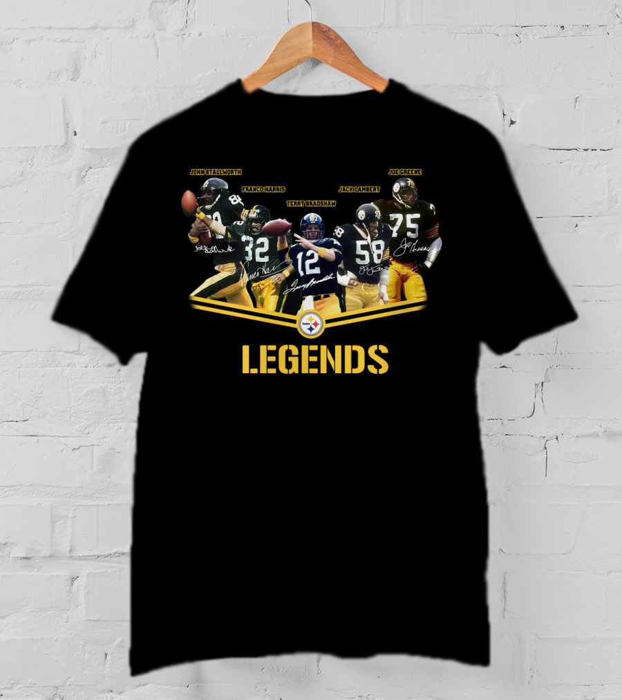 Legends John Stallworth Franco Harris Terry Bradshaw Jack Lambert Joe Greene Pittsburgh Steelers T-Shirt
