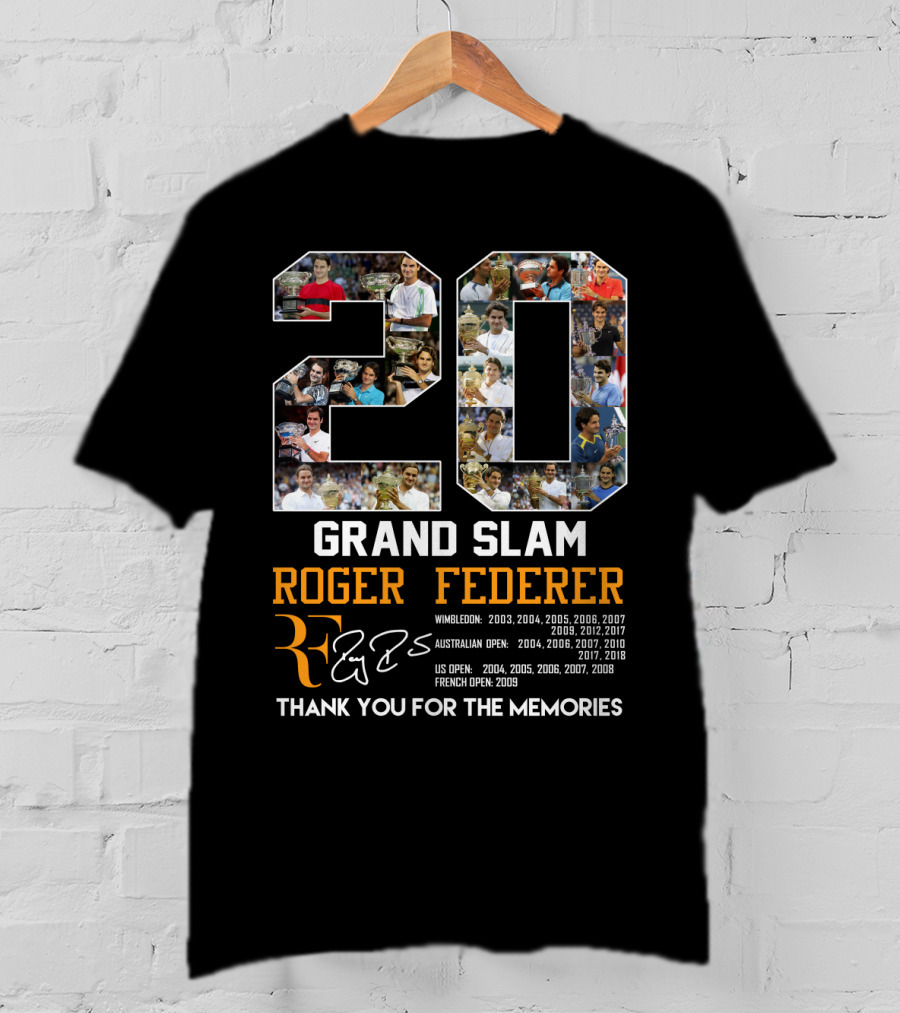 20 Grand Slam Roger Federer Wimbledon Australian US French Open Thank You For The Memories T-Shirt