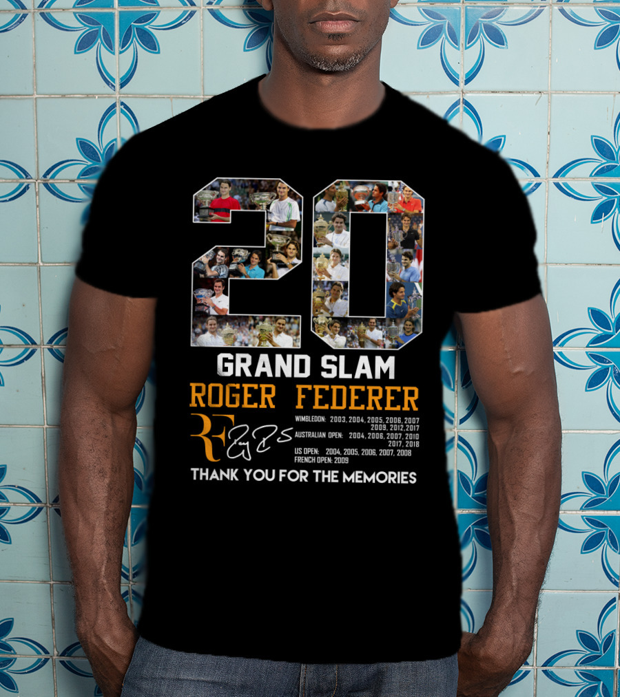 20 Grand Slam Roger Federer Wimbledon Australian US French Open Thank You For The Memories T-Shirt
