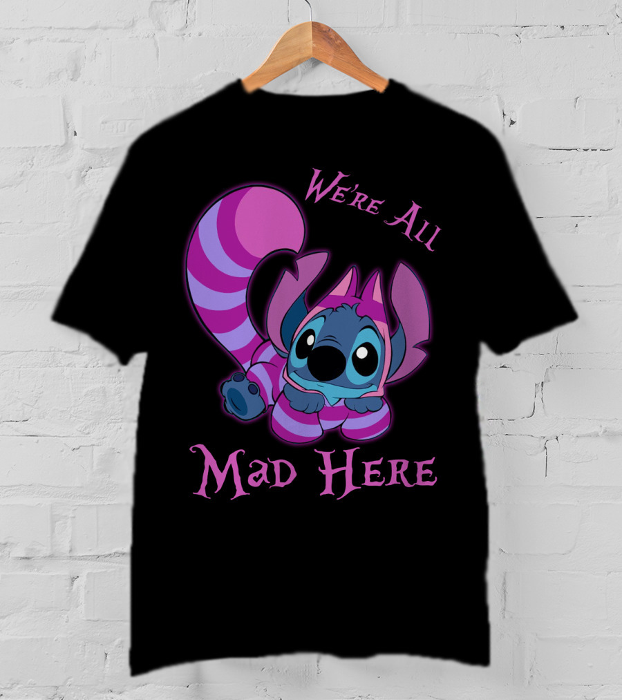 Stitch And Cheshire Cat We're All Mad Here Crossover T-Shirt