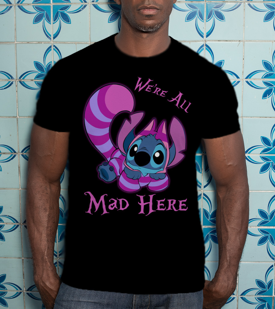 Stitch And Cheshire Cat We're All Mad Here Crossover T-Shirt