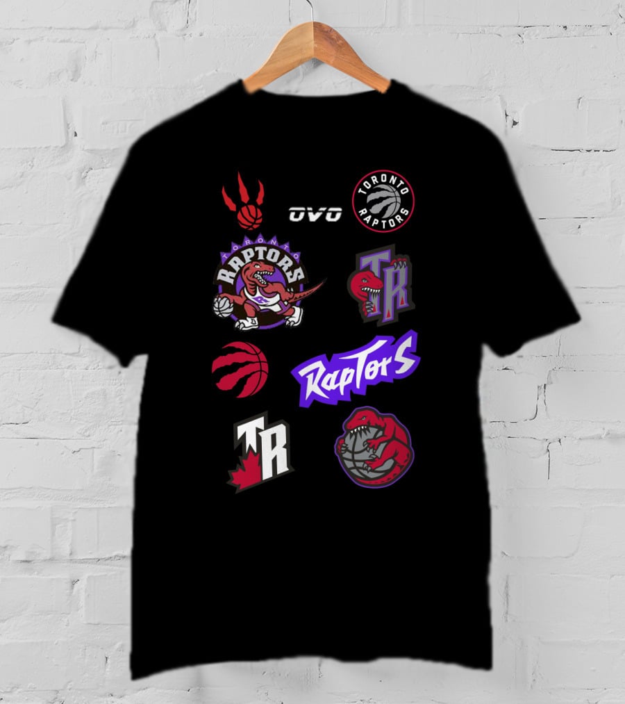 Toronto Raptors Logos Collection Including OVO Partnership And Dinosaur Iconography T-Shirt