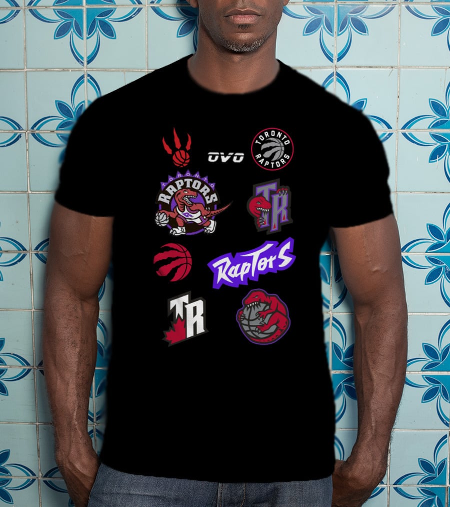 Toronto Raptors Logos Collection Including OVO Partnership And Dinosaur Iconography T-Shirt