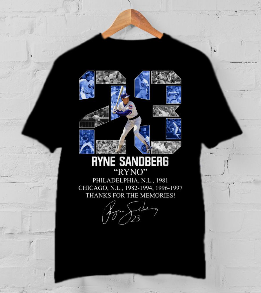 Ryne Sandberg Ryno 23 Thanks For The Memories Philadelphia Chicago Cubs Baseball Career Highlights T-Shirt
