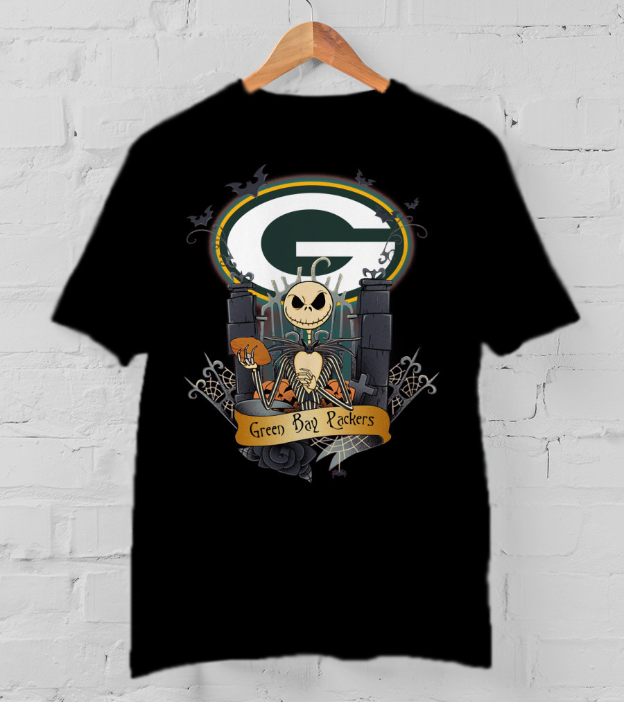 Green Bay Packers Jack Skellington Football Crossover T-Shirt