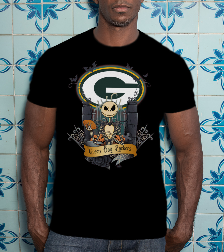 Green Bay Packers Jack Skellington Football Crossover T-Shirt