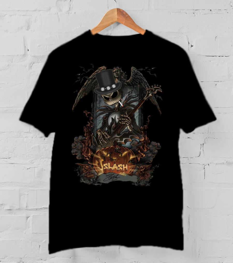 Halloween Jack Skellington Smoking Guitar Slash Pumpkin T-Shirt