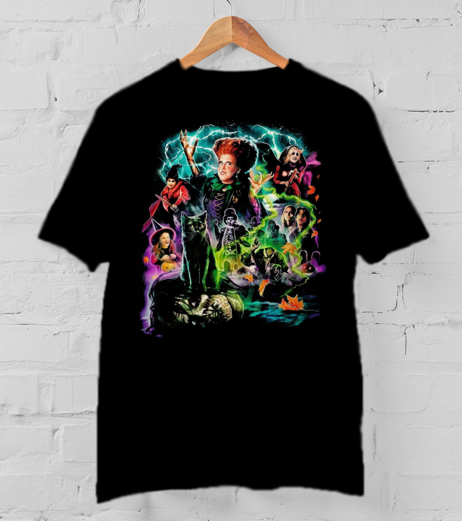 Hocus Pocus Movie Characters Halloween Magic With Witches And Black Cat T-Shirt