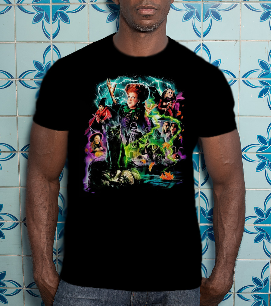 Hocus Pocus Movie Characters Halloween Magic With Witches And Black Cat T-Shirt