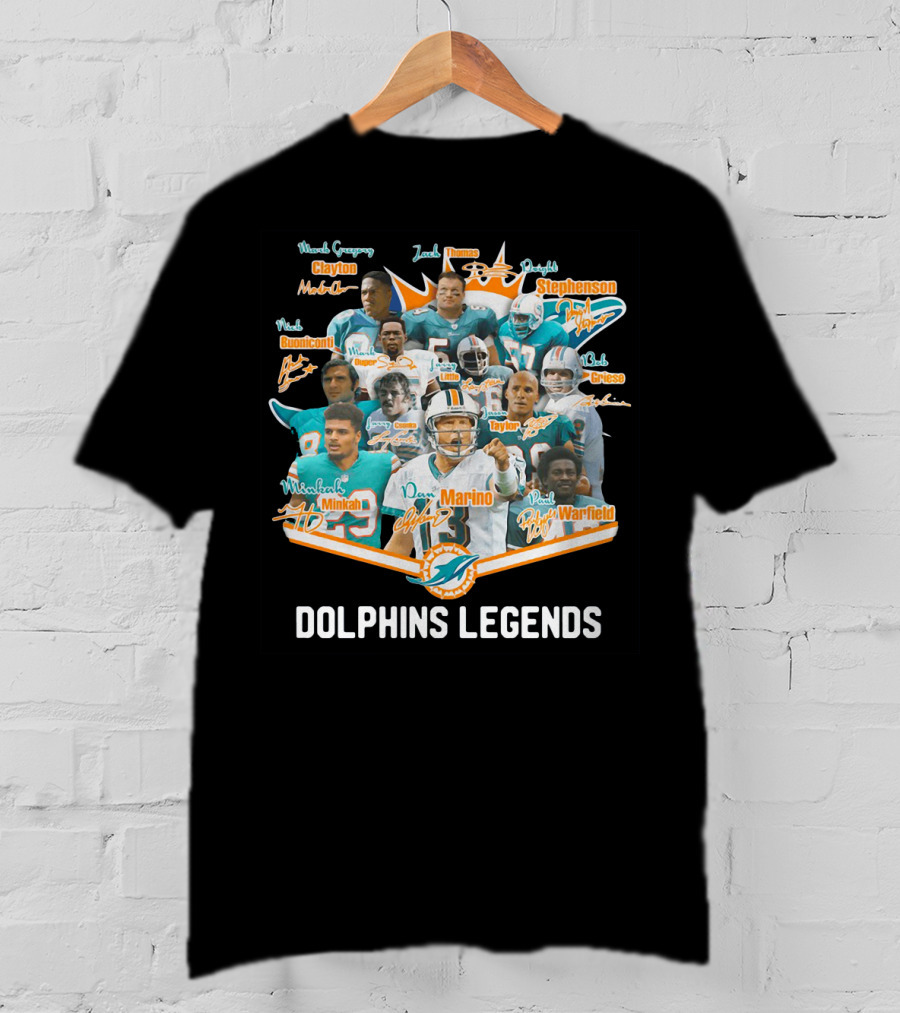 Dolphins Legends Marino Minkah Stephenson Buoniconti Warfield Gase Griese Taylor Thomas Clayton Mandich T-Shirt