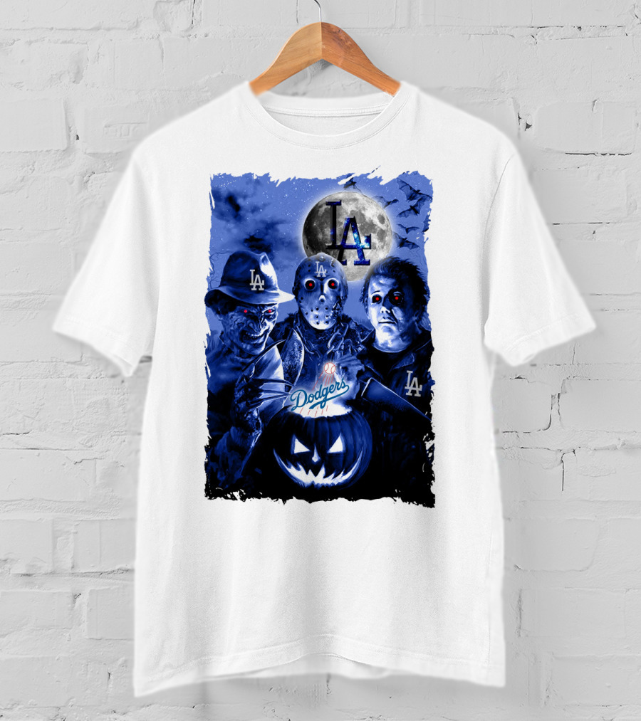 Los Angeles Dodgers Horror Icons Halloween Moon T-Shirt