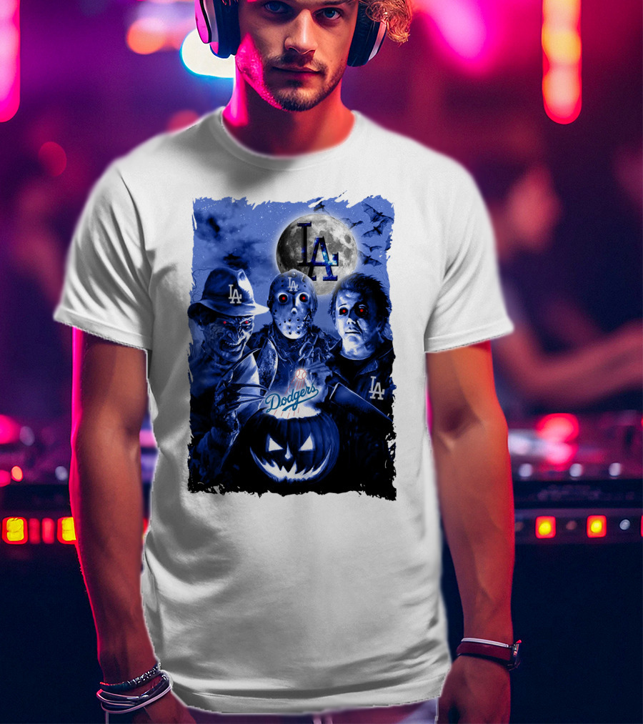 Los Angeles Dodgers Horror Icons Halloween Moon T-Shirt