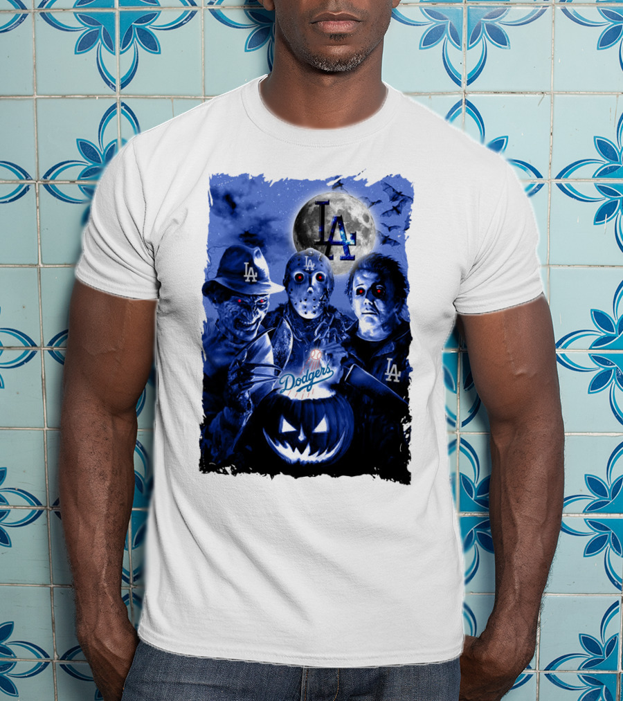 Los Angeles Dodgers Horror Icons Halloween Moon T-Shirt