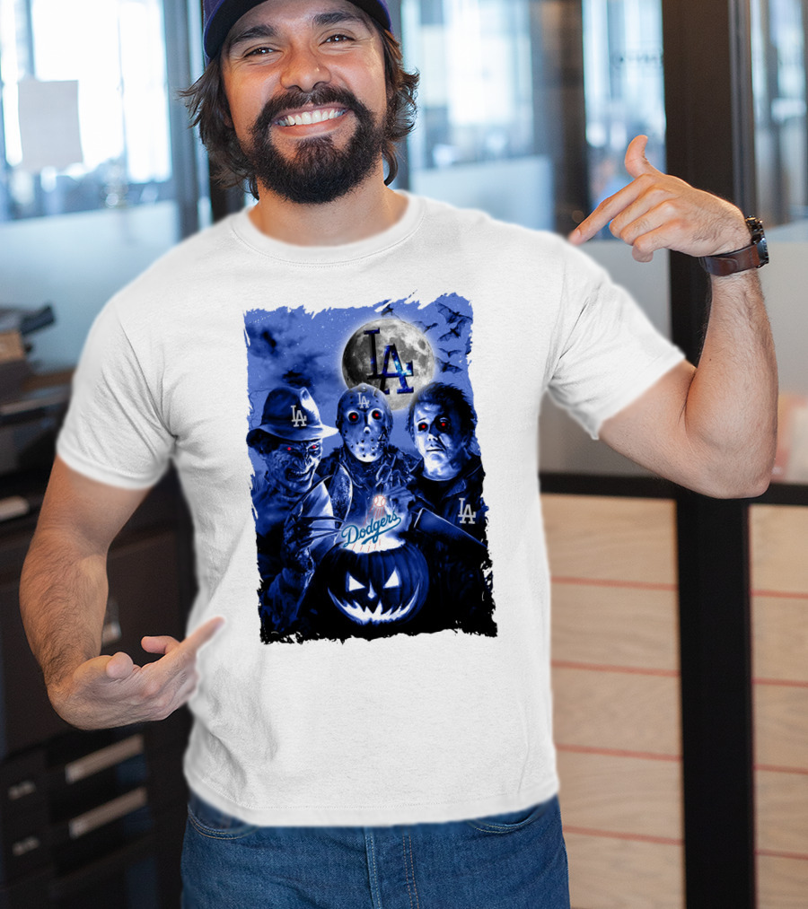 Los Angeles Dodgers Horror Icons Halloween Moon T-Shirt