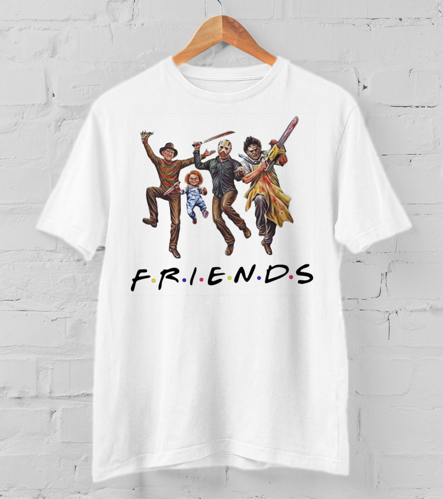 Horror Icons Halloween FRIENDS Parody Featuring Freddy Jason Chucky Leatherface T-Shirt