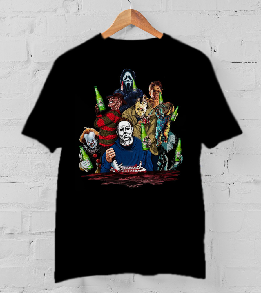 Michael Myers Freddy Krueger Jason Voorhees Ghostface Chucky Pennywise Leatherface Heineken Halloween Horror T-Shirt