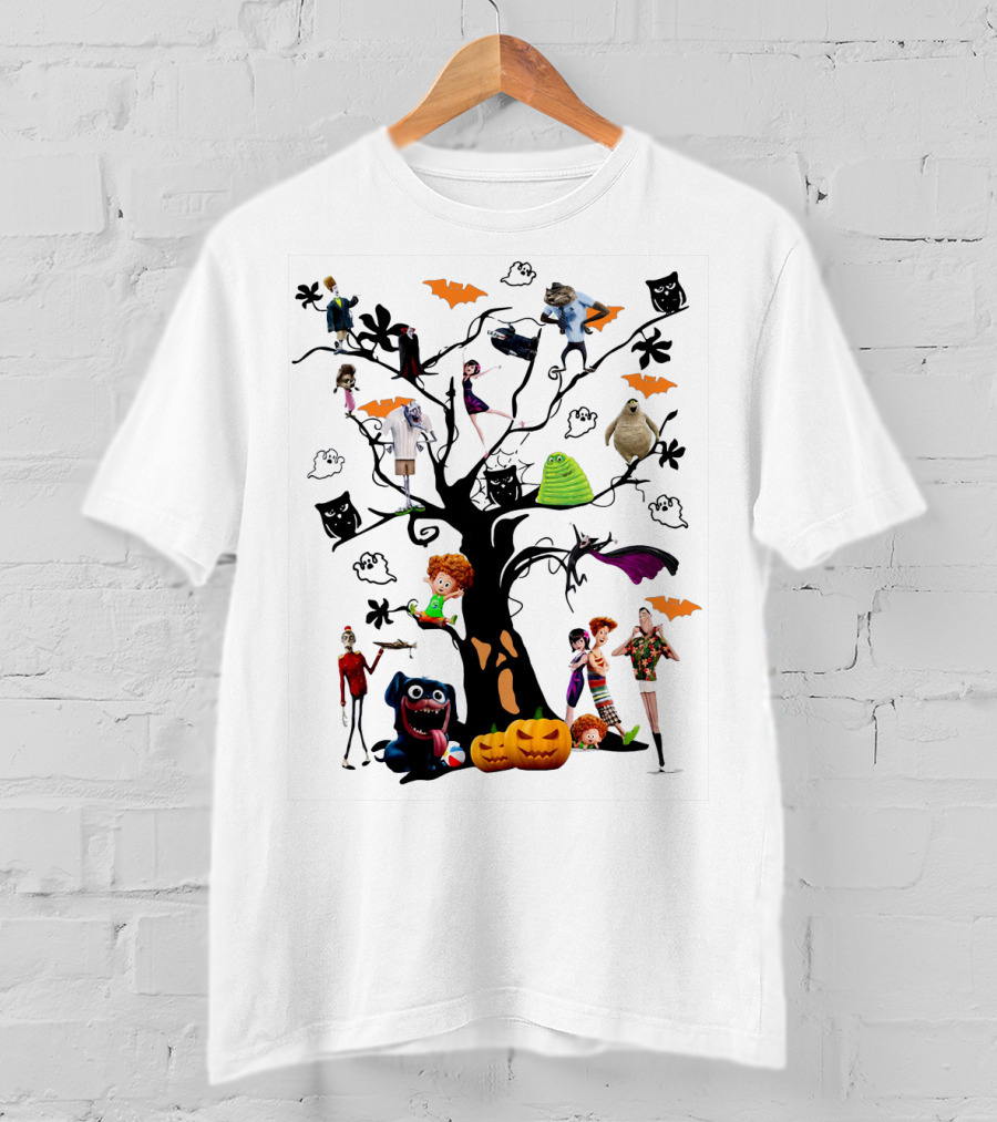 Hotel Transylvania 3 Halloween Tree Characters And Symbols With Pumpkins And Bats T-Shirt