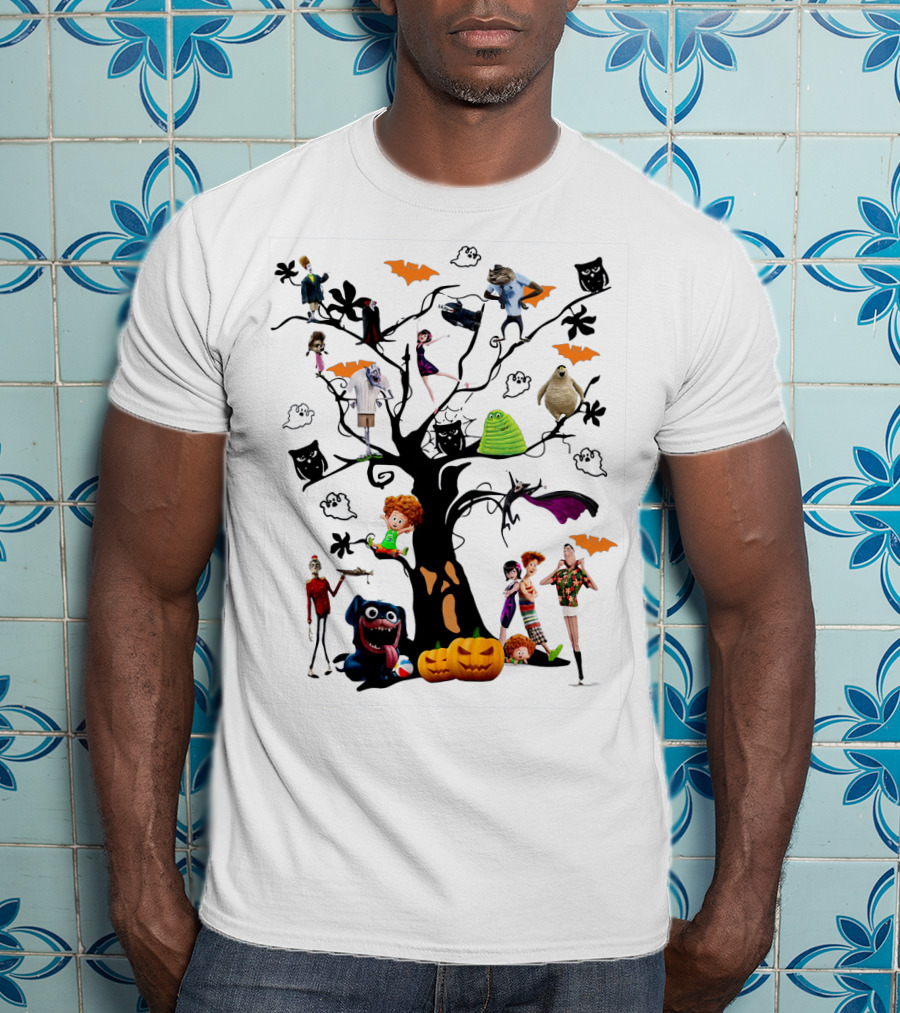 Hotel Transylvania 3 Halloween Tree Characters And Symbols With Pumpkins And Bats T-Shirt