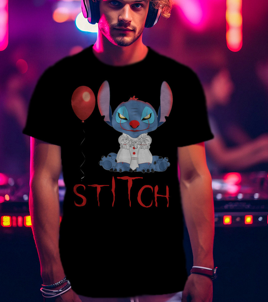 It Horror Stitch With Pennywise Balloon T-Shirt