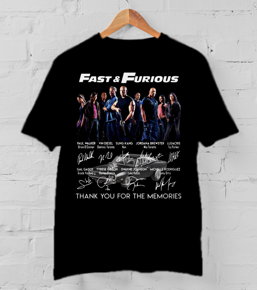 Fast And Furious Thank You For The Memories Paul Walker Vin Diesel Dwayne Johnson Michelle Rodriguez T-Shirt