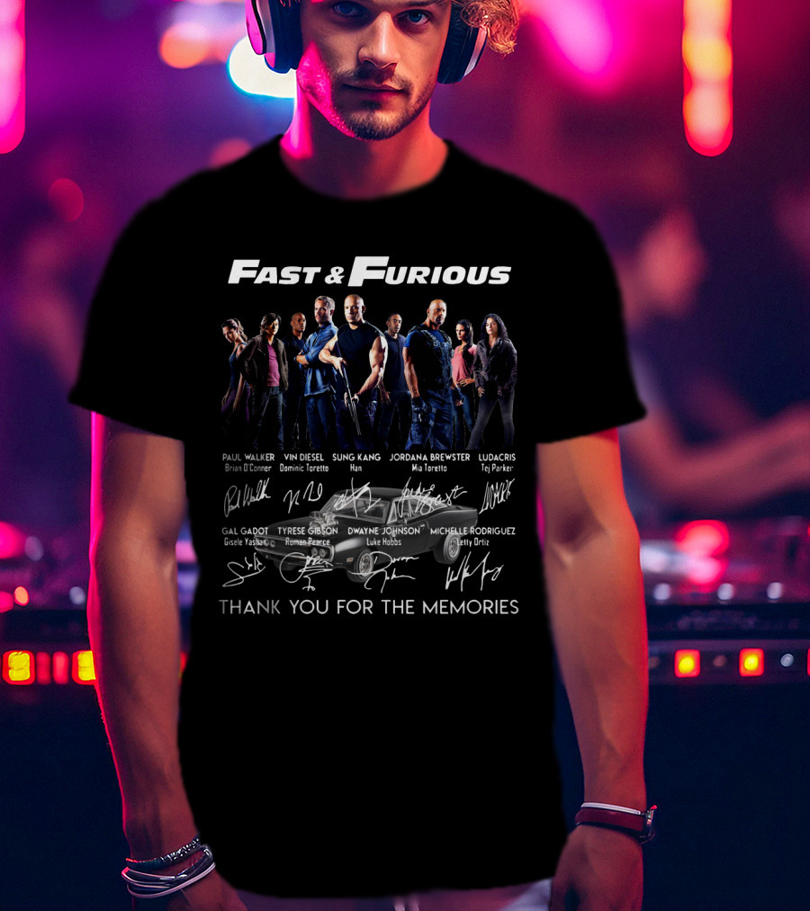 Fast And Furious Thank You For The Memories Paul Walker Vin Diesel Dwayne Johnson Michelle Rodriguez T-Shirt