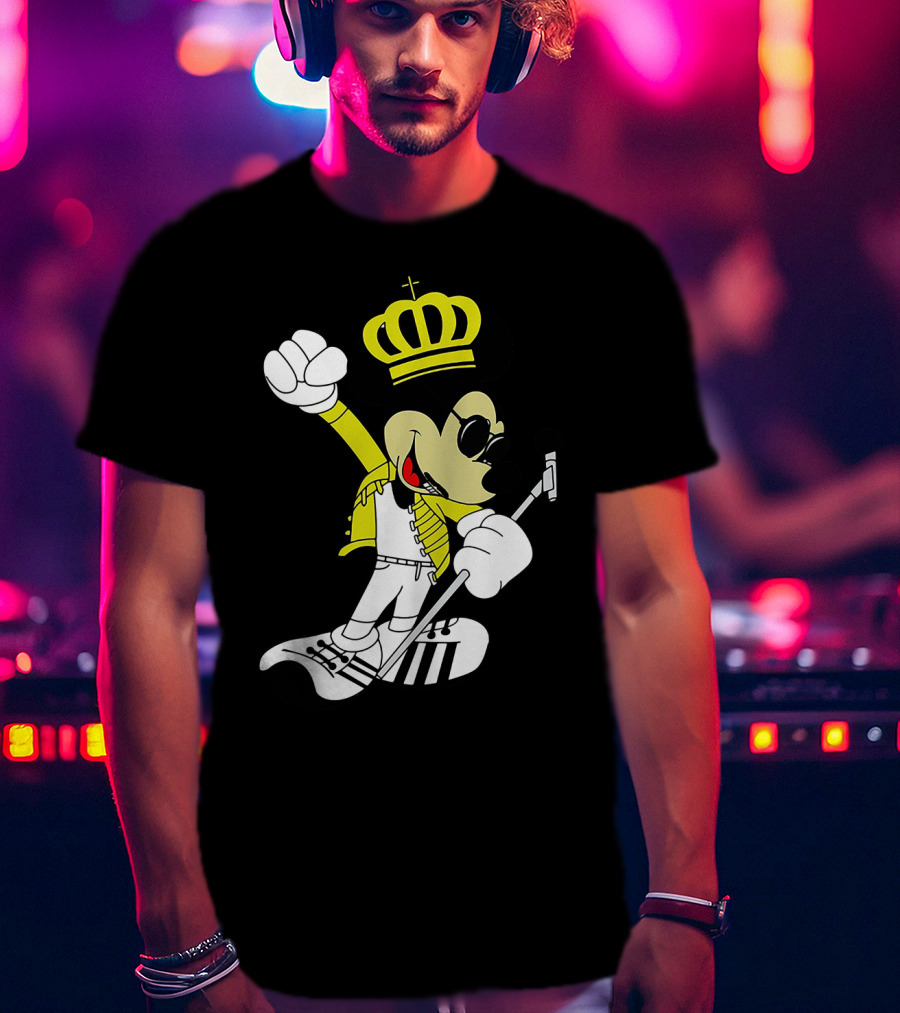 Freddie Mercury Mickey Mouse Crown Pose With Microphone T-Shirt