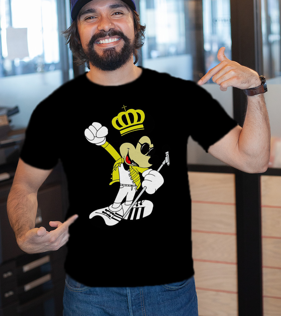 Freddie Mercury Mickey Mouse Crown Pose With Microphone T-Shirt