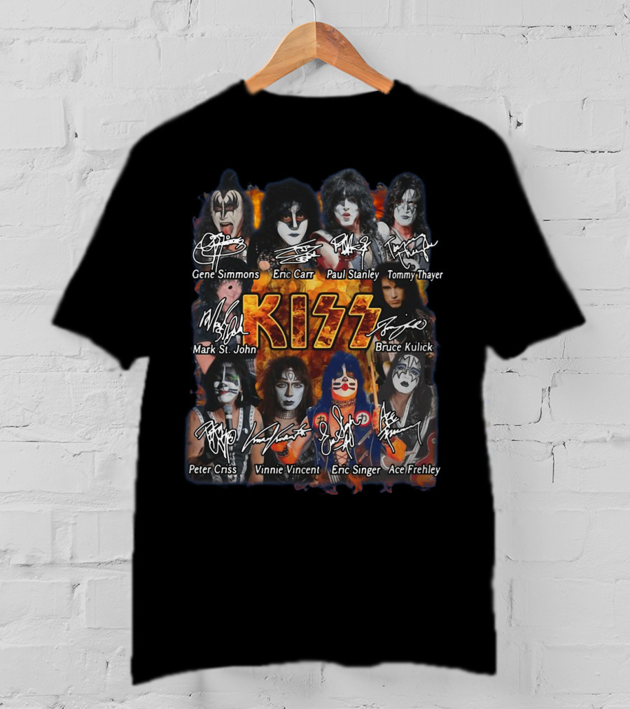 Kiss Band Rock Gene Simmons Paul Stanley Eric Carr Tommy Thayer Mark St. John Bruce Kulick Peter Criss Vinnie Vincent Eric Singer Ace Frehley T-Shirt