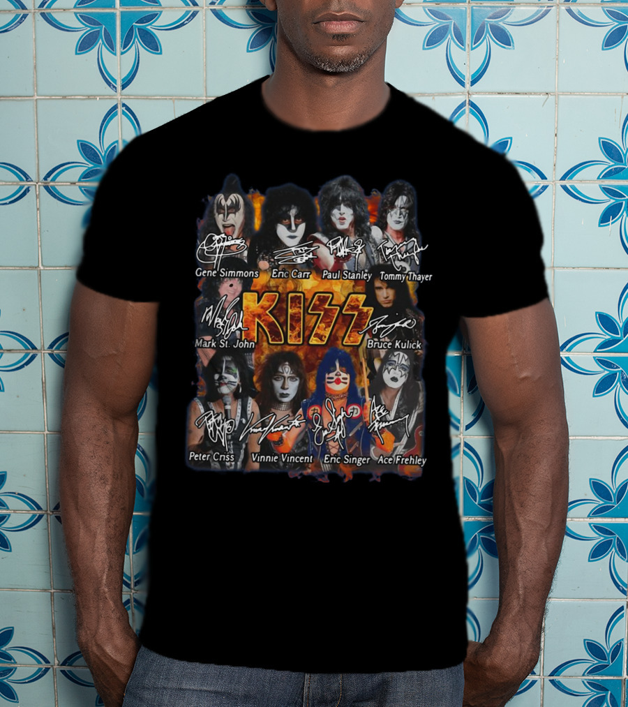 Kiss Band Rock Gene Simmons Paul Stanley Eric Carr Tommy Thayer Mark St. John Bruce Kulick Peter Criss Vinnie Vincent Eric Singer Ace Frehley T-Shirt