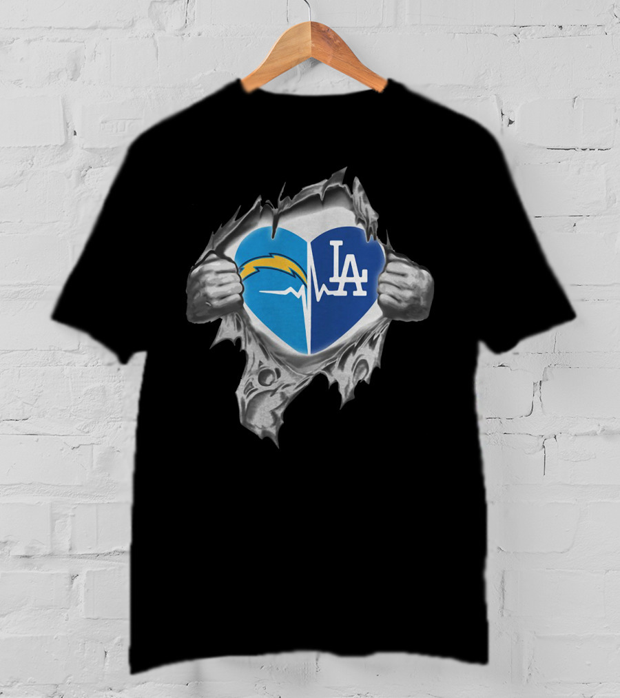 Los Angeles Chargers Dodgers Heart Ekg Pulse T-Shirt
