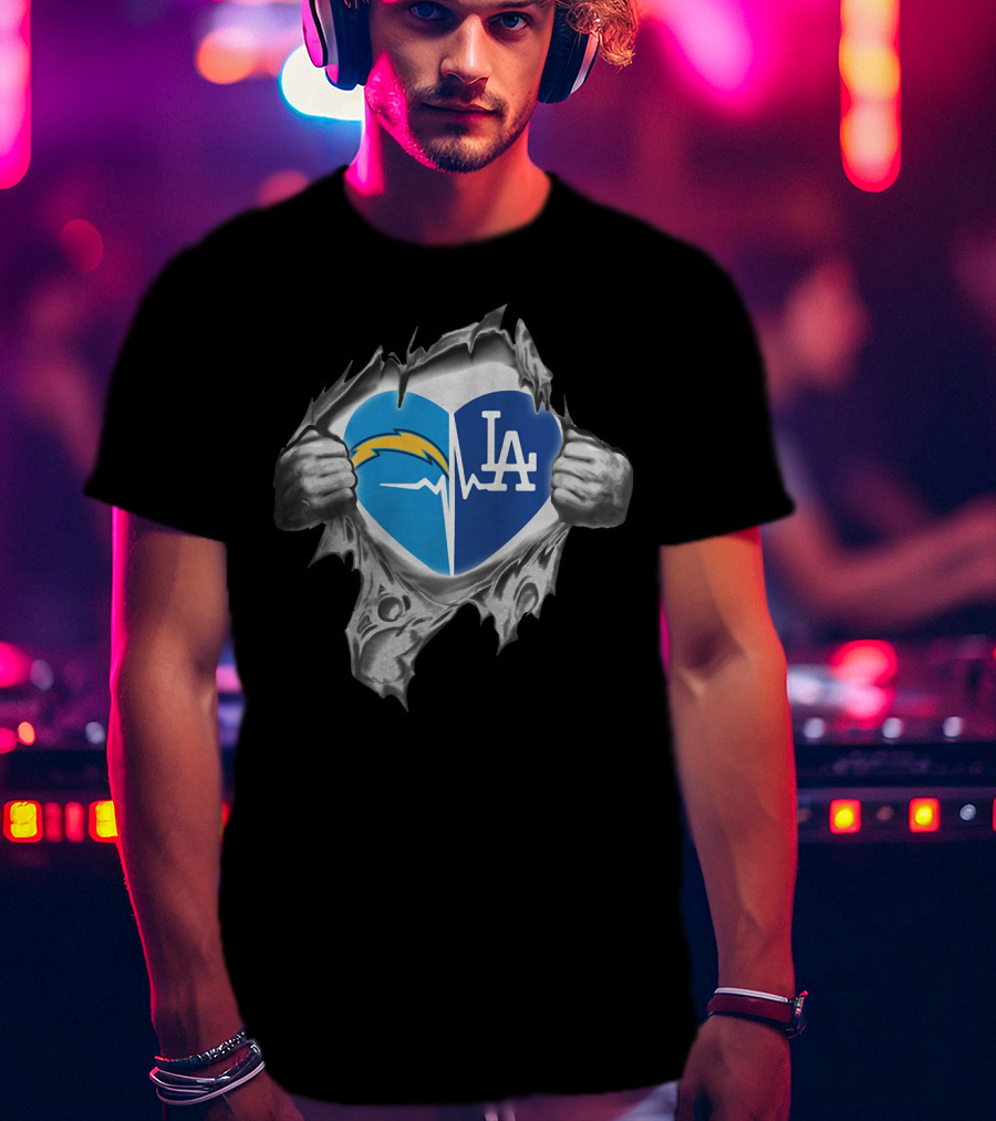 Los Angeles Chargers Dodgers Heart Ekg Pulse T-Shirt