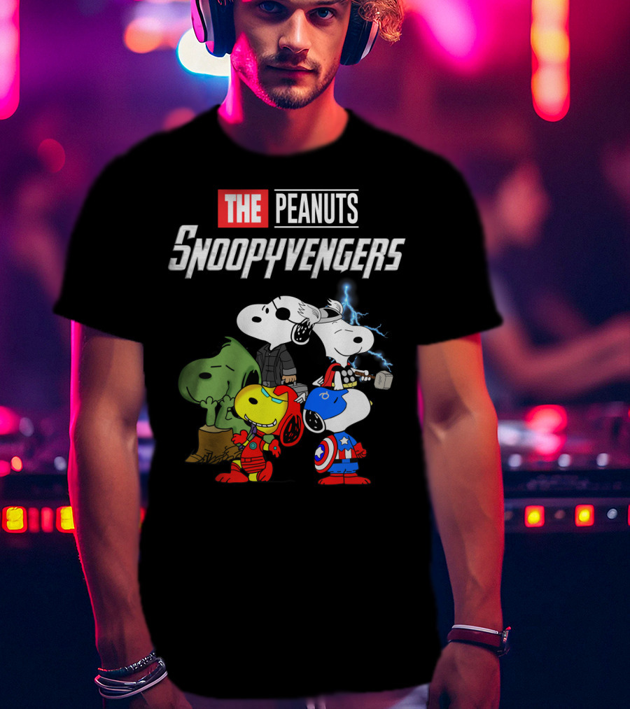 The Peanuts Snoopyvengers Marvel Avengers Endgame Crossover With Snoopy As Iron Man Captain America Thor Hulk Black Widow T-Shirt
