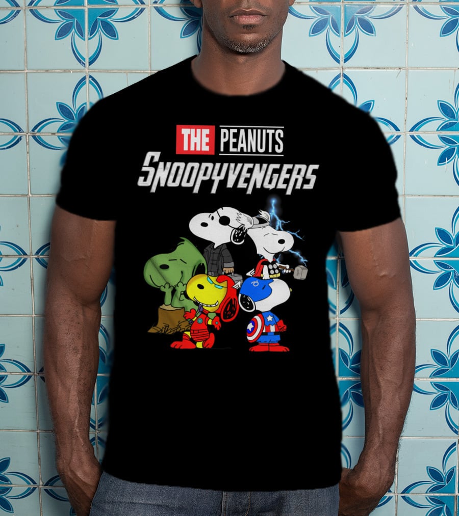 The Peanuts Snoopyvengers Marvel Avengers Endgame Crossover With Snoopy As Iron Man Captain America Thor Hulk Black Widow T-Shirt