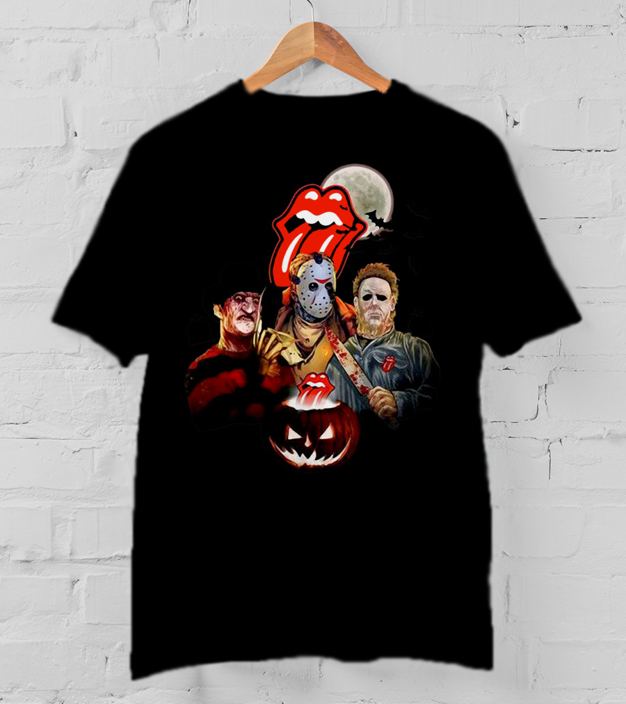 Michael Myers Voorhees Freddy Horror Mashup Halloween Moon Pumpkins Bats Tongue T-Shirt