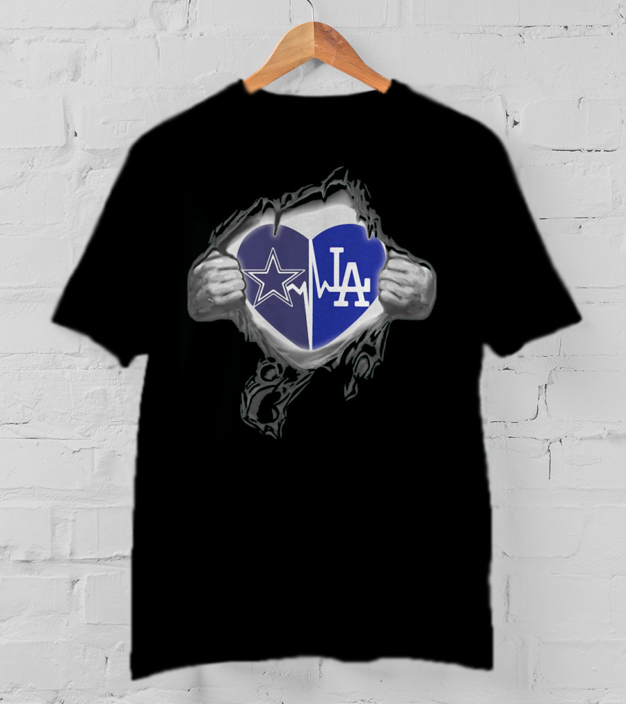 Cowboys LA Dodgers Heartbeat Fusion Iconic Team Spirit T-Shirt